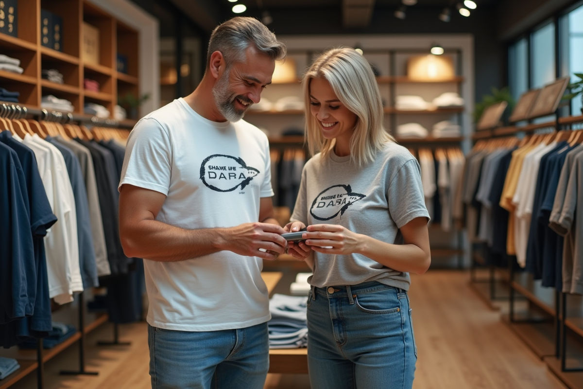 Couple souriant dans un magasin de vêtements modernes