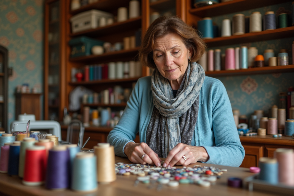 Femme d age moyen dans une mercerie traditionnelle