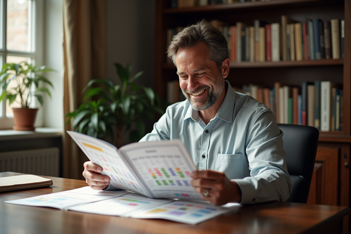 Homme feuilletant un calendrier dans un bureau à domicile