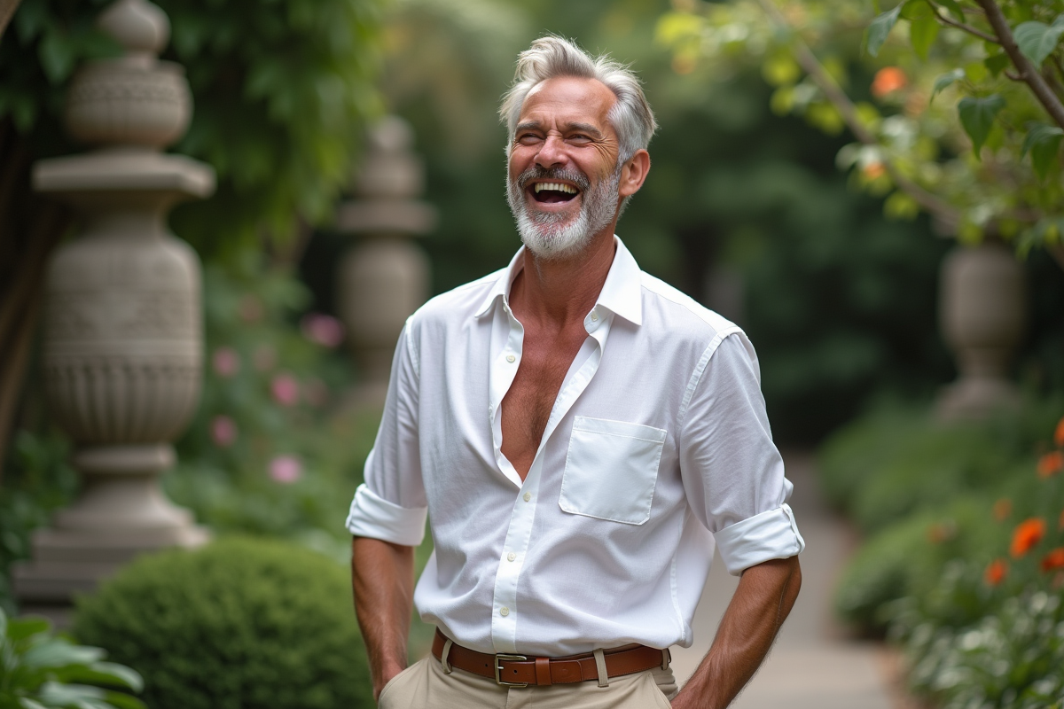Célibataire homme dans un jardin botanique en plein air