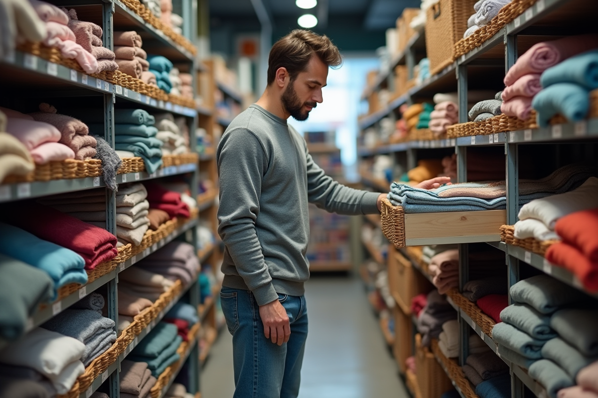 Jeune homme explore un magasin de couture moderne