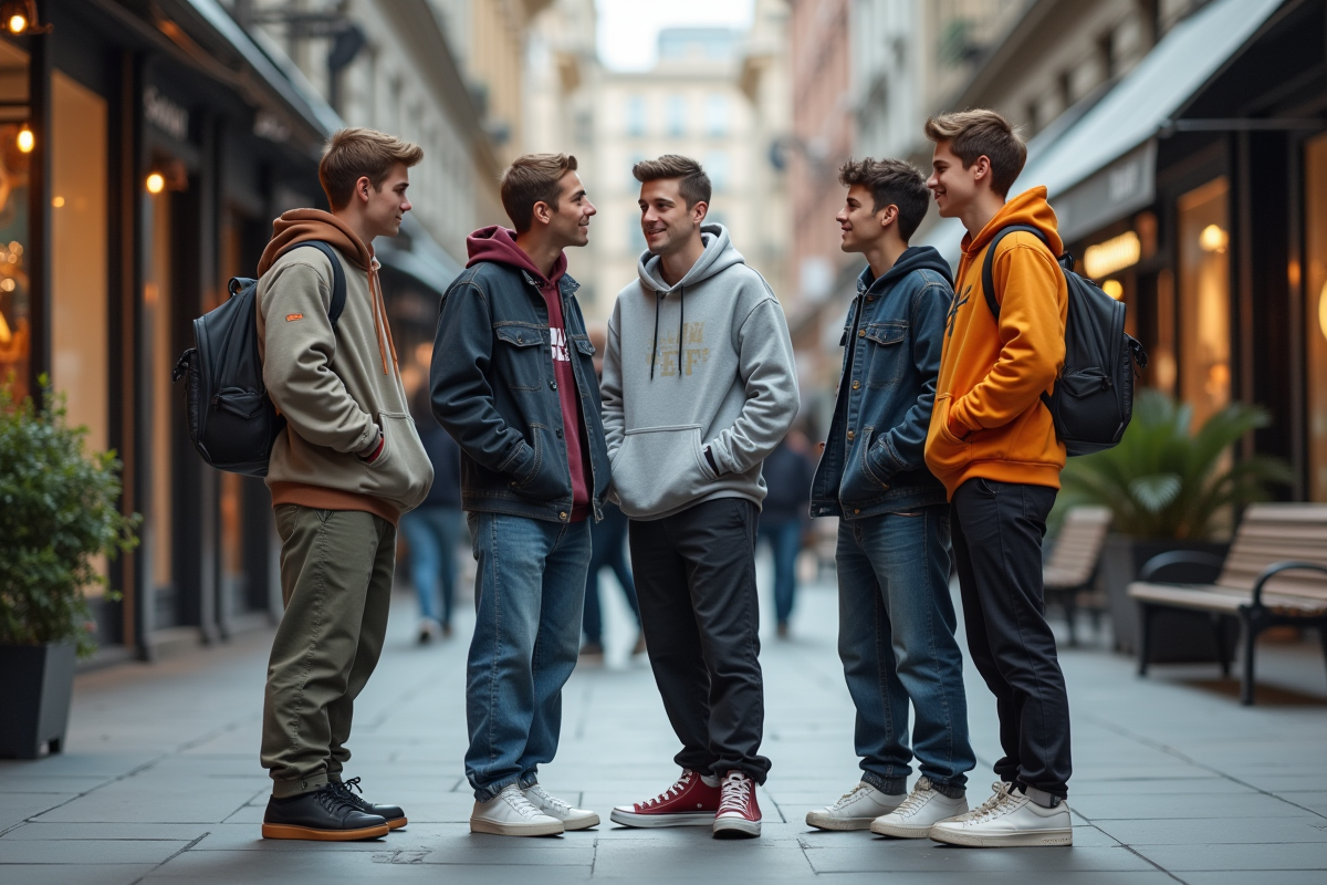 Groupe de jeunes en streetwear dans la ville animée