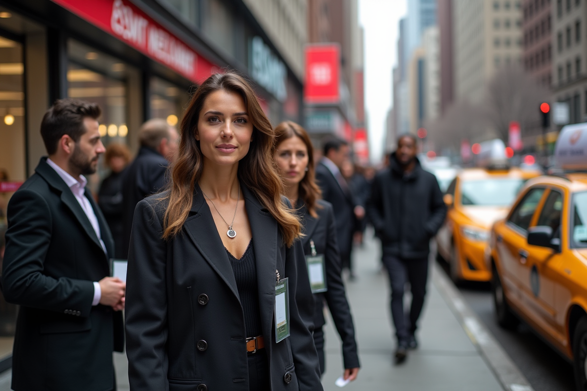 Groupe de professionnels de la mode en file à l’extérieur de NY