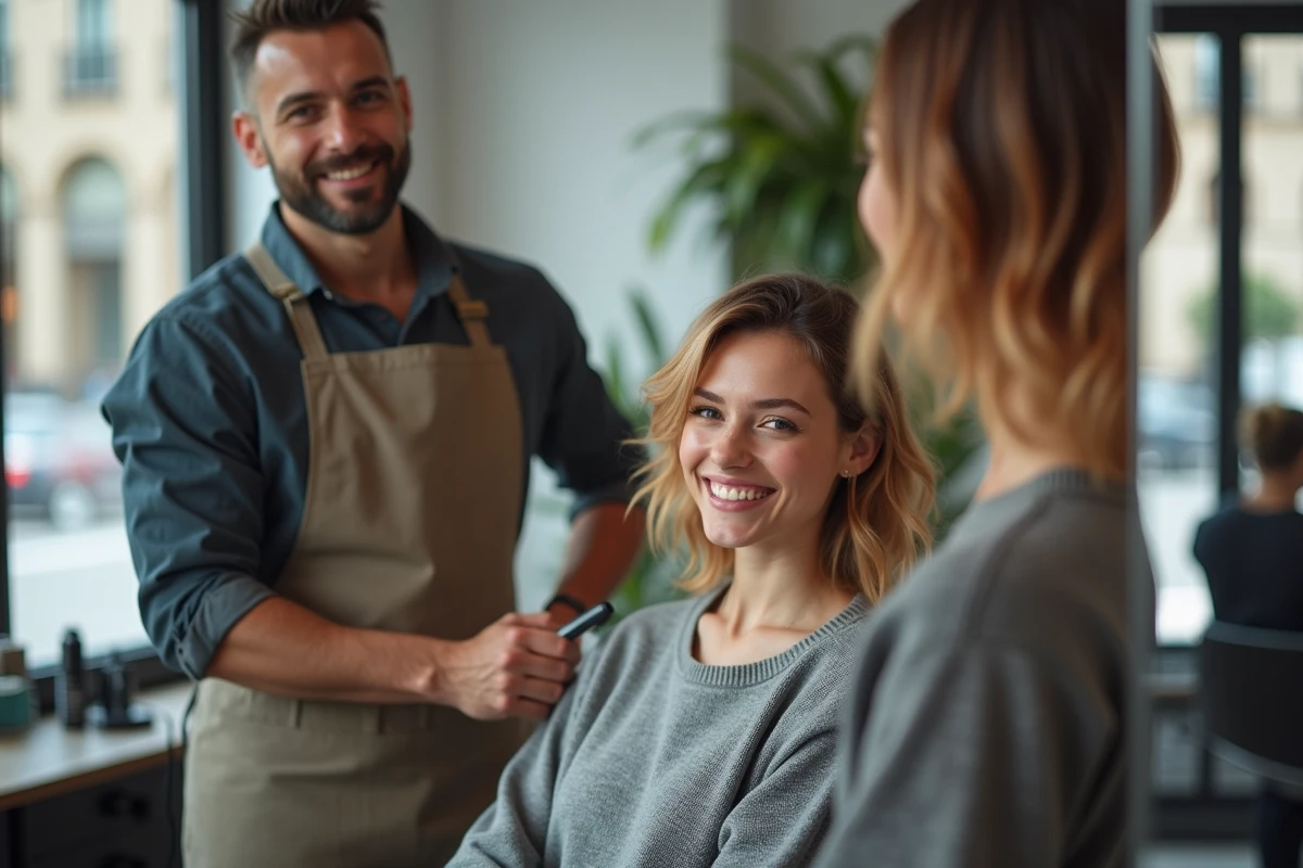 Femme avec cheveux colorés regardant son reflet dans le miroir